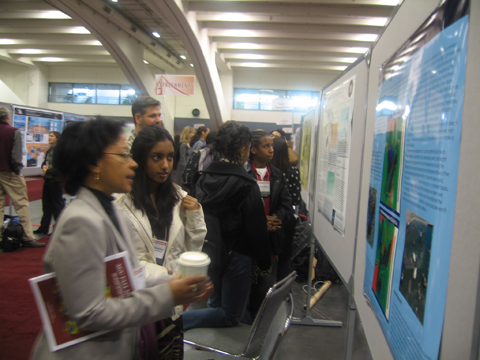 EBAYS student explaining her findings to another student at the American Geophysical Union (AGU) conference, December 2007
