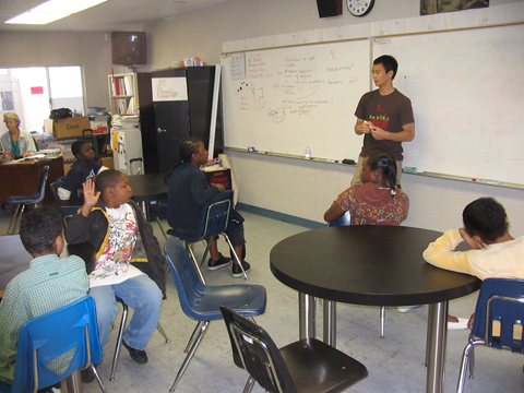 EBAYS student interacting with a class at Anna Yates Elementary, 2007